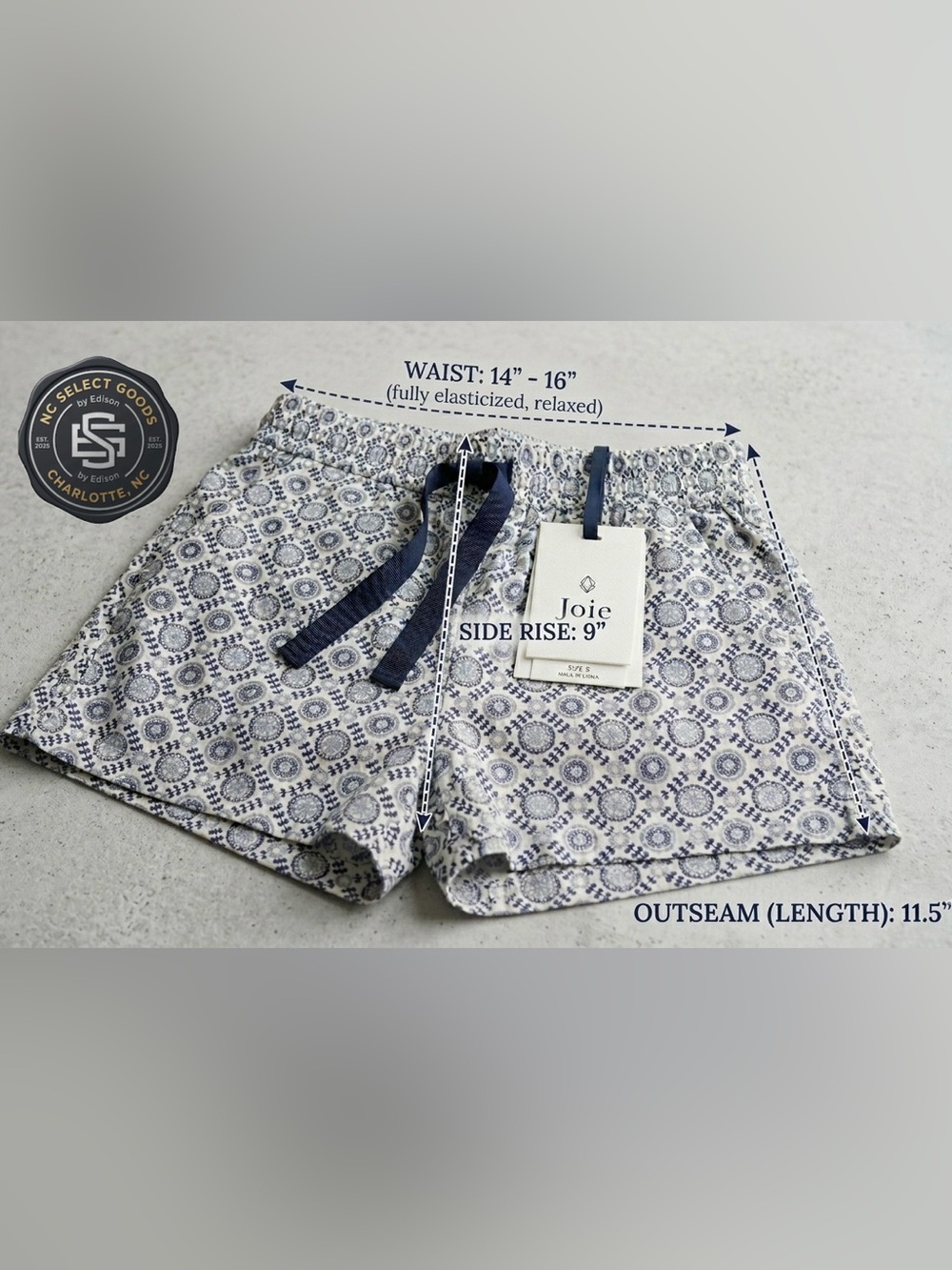 Joie Blue & White Geometric Medallion Print Drawstring Shorts - Size S - Picture 11 of 11